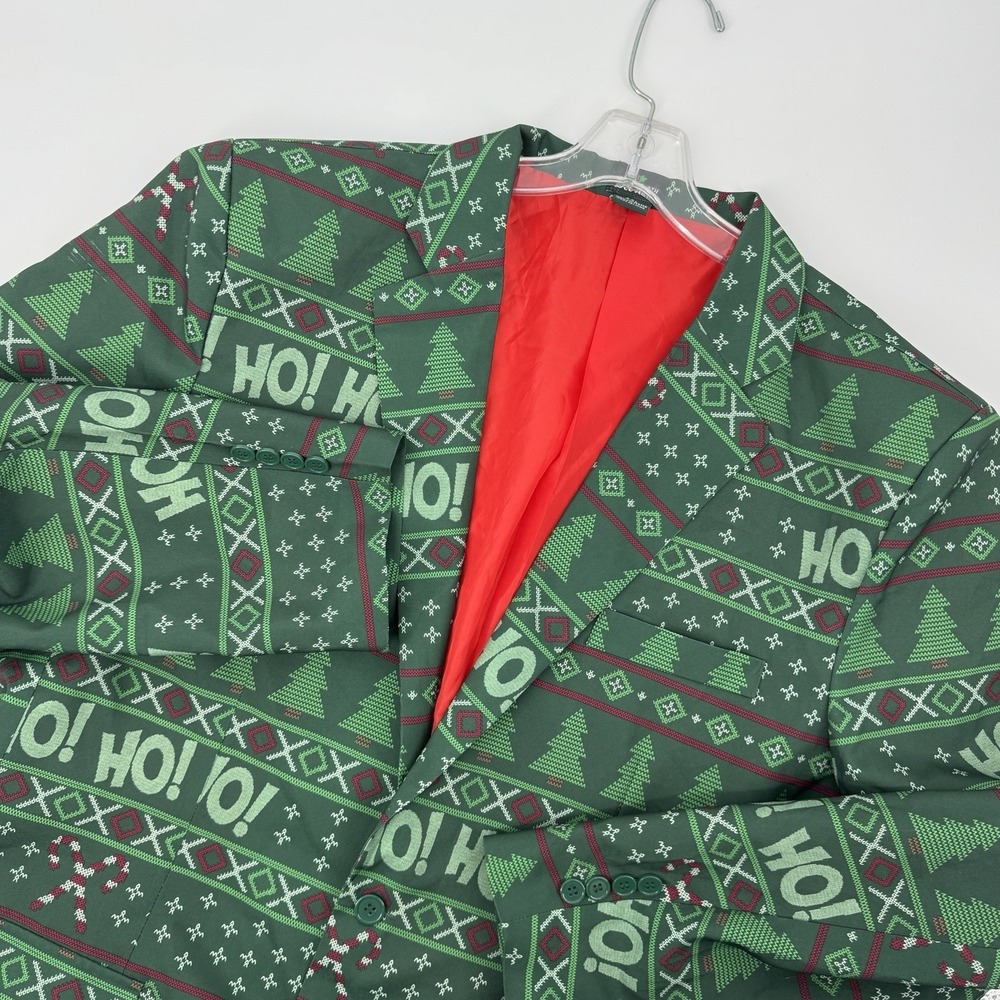 Ugly Christmas Blazer Men's XXL Green Holiday Suit Jacket Ho Ho Candy Cane Retro